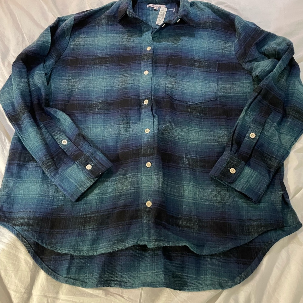 Madewell Flannel Blue Plaid Button-Up Shirt